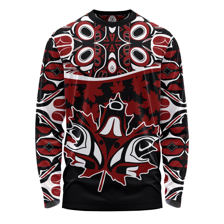 Canada Long Sleeve T-Shirt Haida Echo Red Leaf Pride