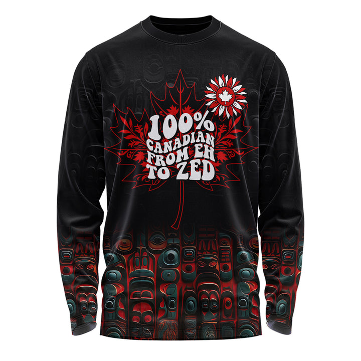 Canada Long Sleeve T-Shirt Canadian From Eh To The Zed Haida Pattern