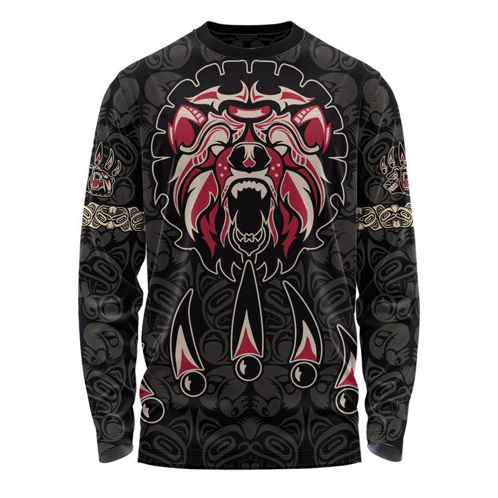 Canada Long Sleeve T-Shirt Haida Tribal Roaring Bear