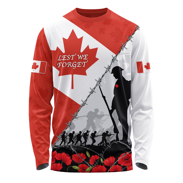 Canada Long Sleeve T-Shirt Remembrance Day Poppy Flower And Barbed Wire