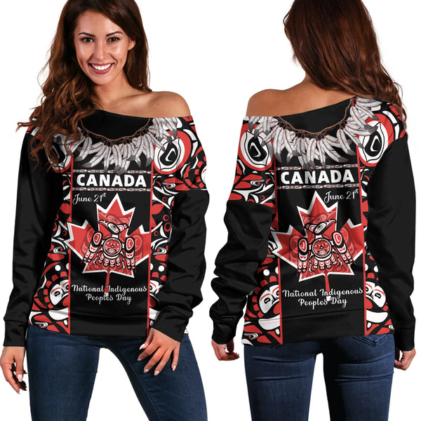 Canada Off Shoulder Sweatshirt National Indigenous Peoples Day Canadian Indigenous Haida