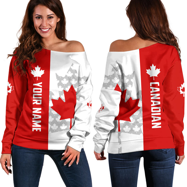 Canada Off Shoulder Sweatshirt Custom True North Signature