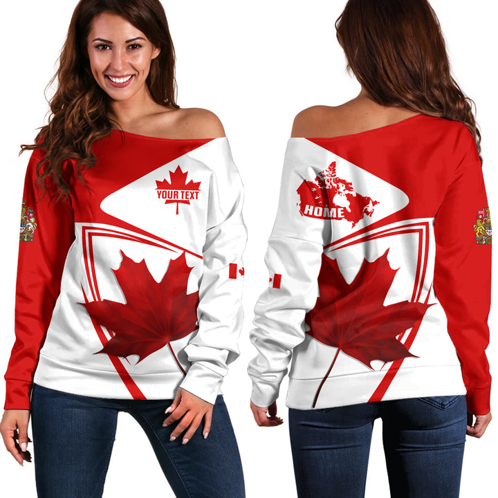 Canada Off Shoulder Sweatshirt Custom Canada Maple Leaf Red And White