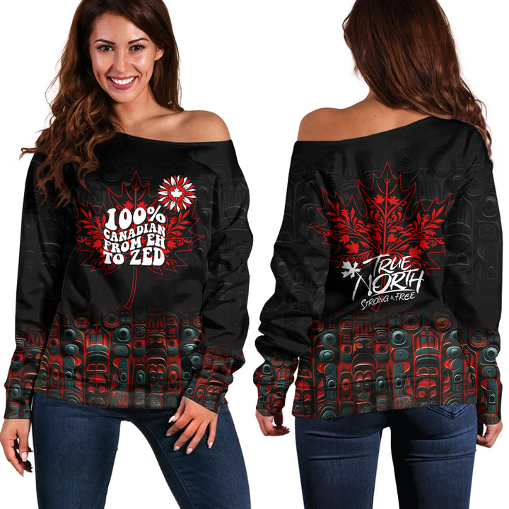 Canada Off Shoulder Sweatshirt Canadian From Eh To The Zed Haida Pattern