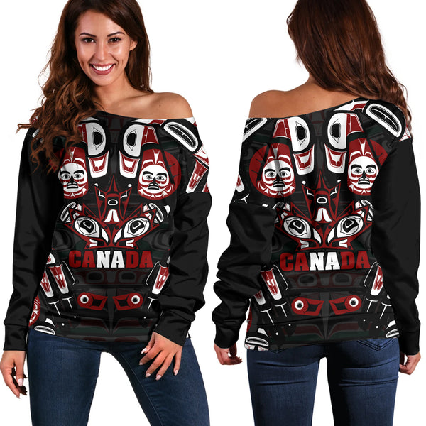 Canada Off Shoulder Sweatshirt Haida Heritage Maple