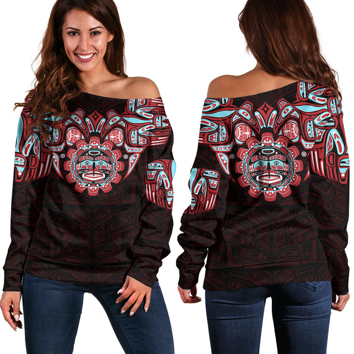 Canada Off Shoulder Sweatshirt Haida Spirit Of The Sun