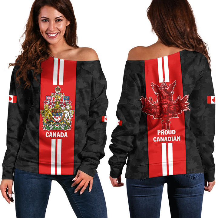 Canada Off Shoulder Sweatshirt Coat of Arms Classic Edition