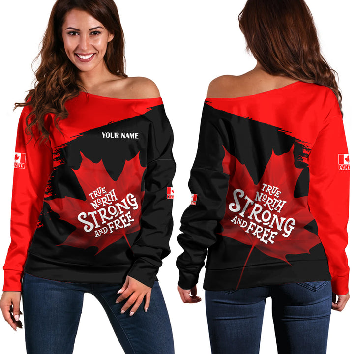Canada Off Shoulder Sweatshirt Custom Maple Power Blackout
