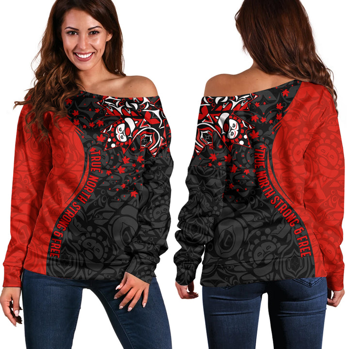 Canada Off Shoulder Sweatshirt Haida Flame Canada Proud