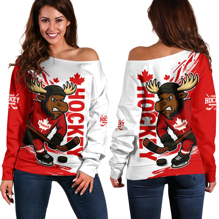 Canada Off Shoulder Sweatshirt Canada Hat Trick Classic