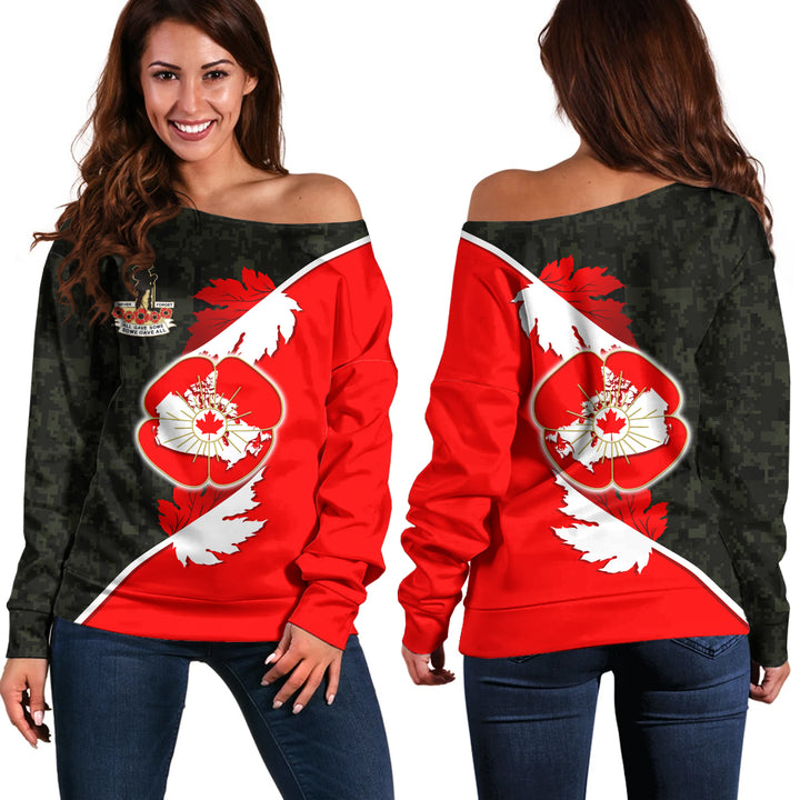 Canada Off Shoulder Sweatshirt Never Forgotten Remembrance Day Edition