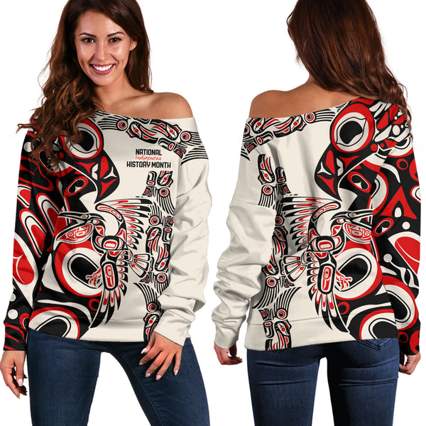 Canada Off Shoulder Sweatshirt Haida Sacred Wings History Month Edition