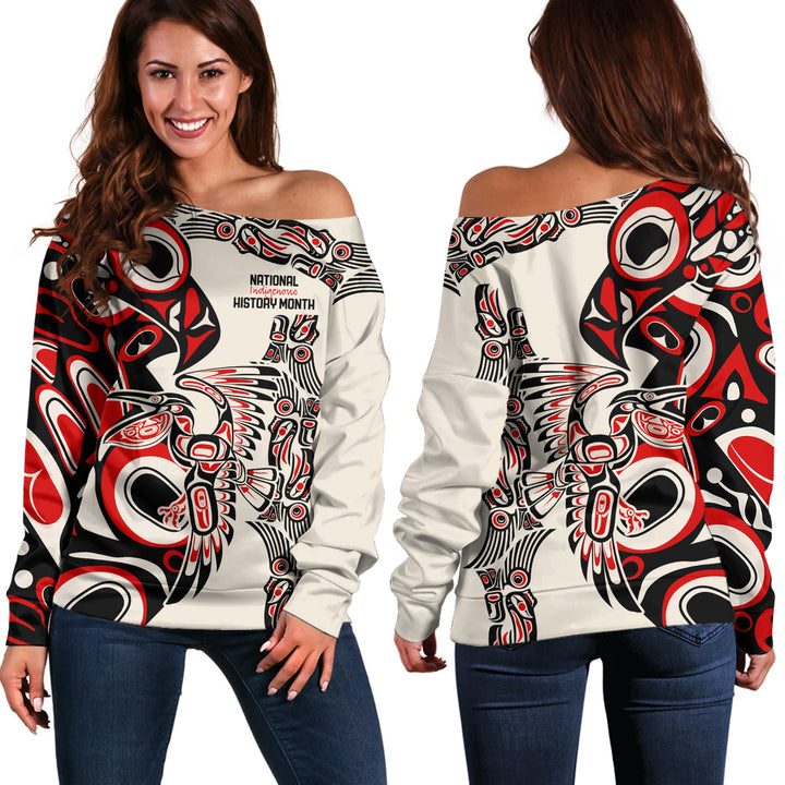 Canada Off Shoulder Sweatshirt Haida Sacred Wings History Month Edition