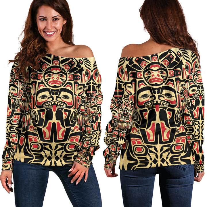 Canada Off Shoulder Sweatshirt Haida Echo Voice Of The Old North