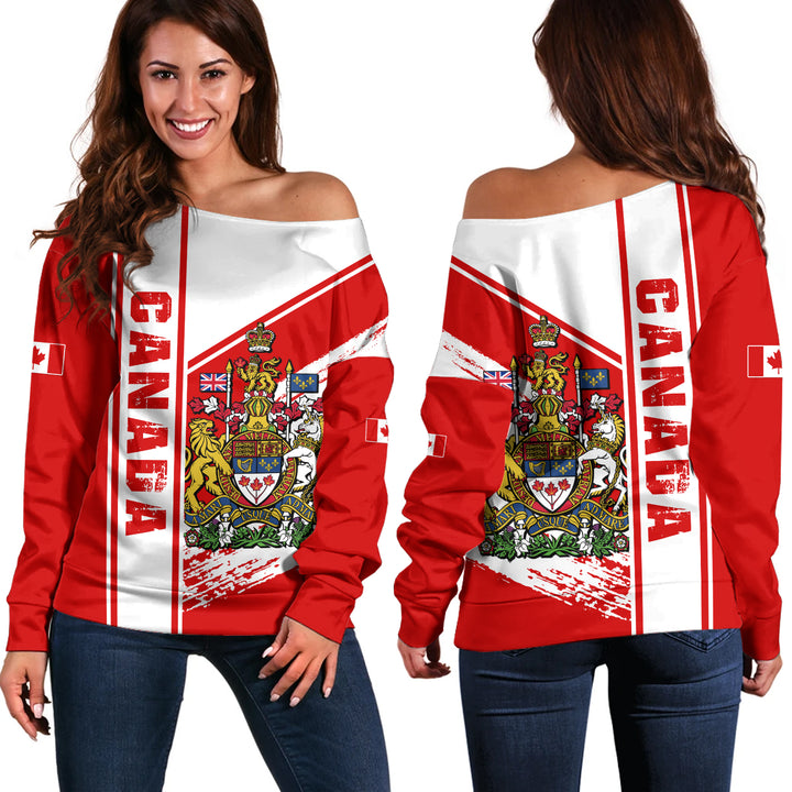 Canada Off Shoulder Sweatshirt Canada Heritage Crest