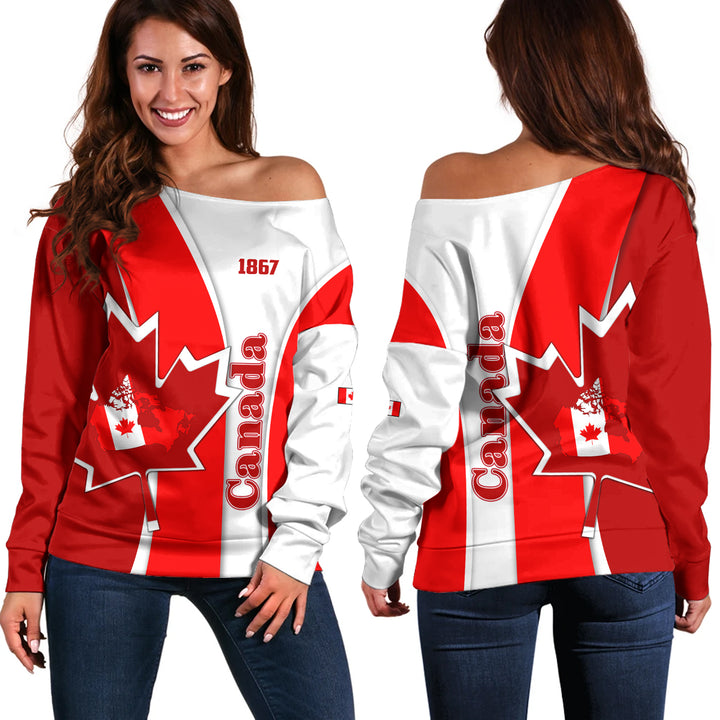 Canada Off Shoulder Sweatshirt Founding Year Spirit