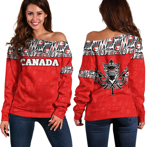 Canada Off Shoulder Sweatshirt Haida Voices Of The North