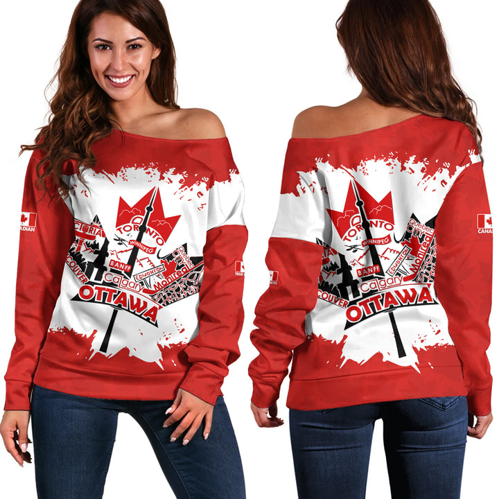 Canada Off Shoulder Sweatshirt Canada Day Maple Pride