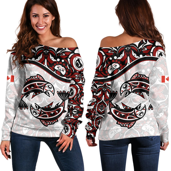 Canada Off Shoulder Sweatshirt Haida Ocean Strength