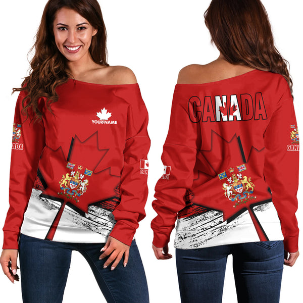 Canada Off Shoulder Sweatshirt Canada’s Heritage Warrior