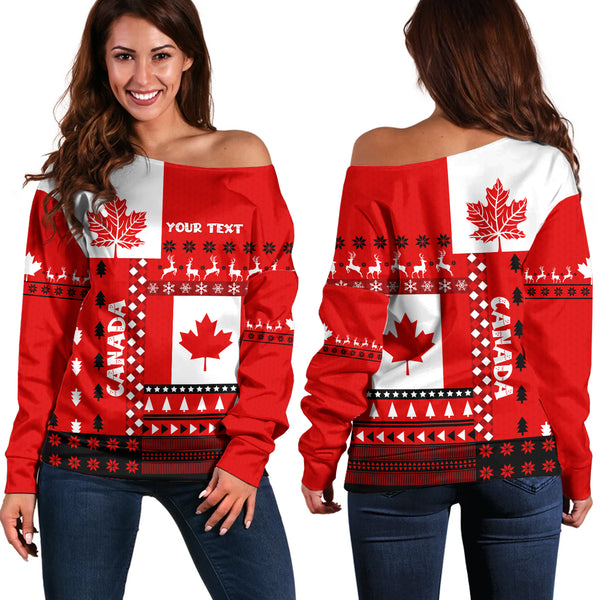 Canada Off Shoulder Sweatshirt Nordic Maple Christmas Spirit