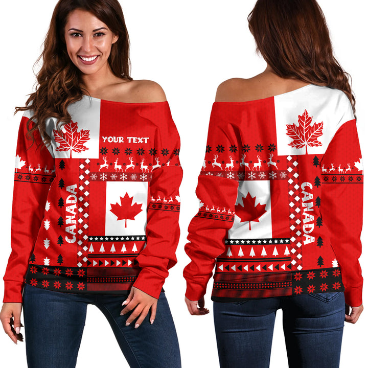 Canada Off Shoulder Sweatshirt Nordic Maple Christmas Spirit