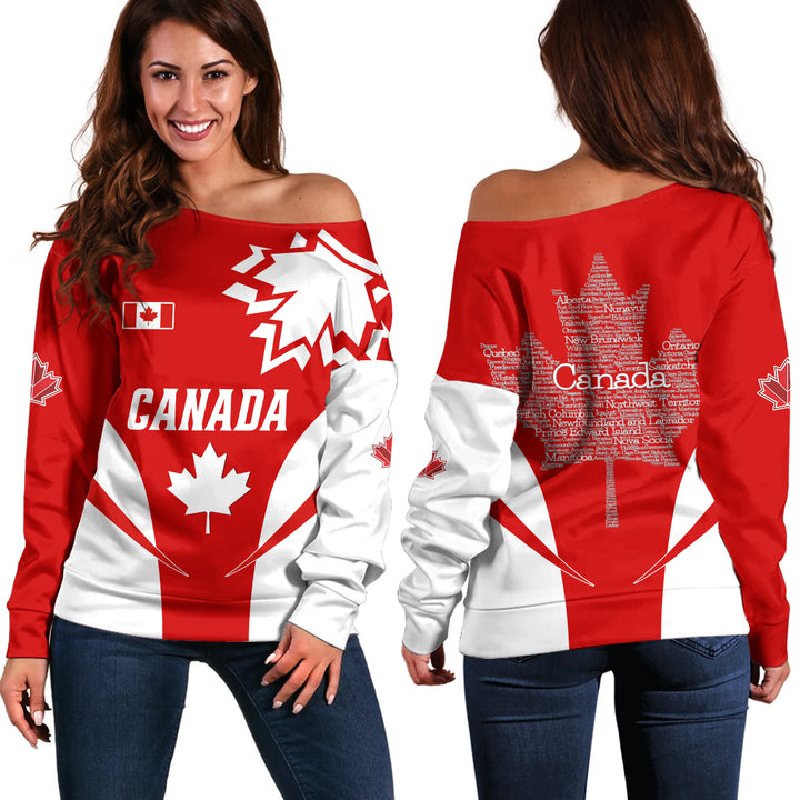 Canada Off Shoulder Sweatshirt Canada Bold Maple Surge