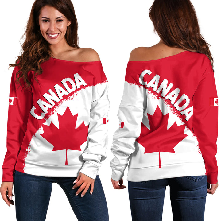 Canada Off Shoulder Sweatshirt Maple Wave True North Spirit