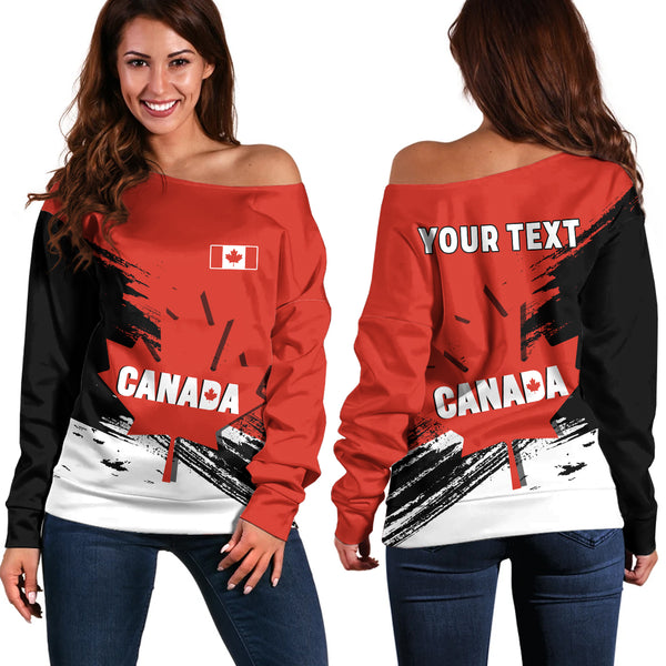 Canada Off Shoulder Sweatshirt Canada Maple Crest Honor