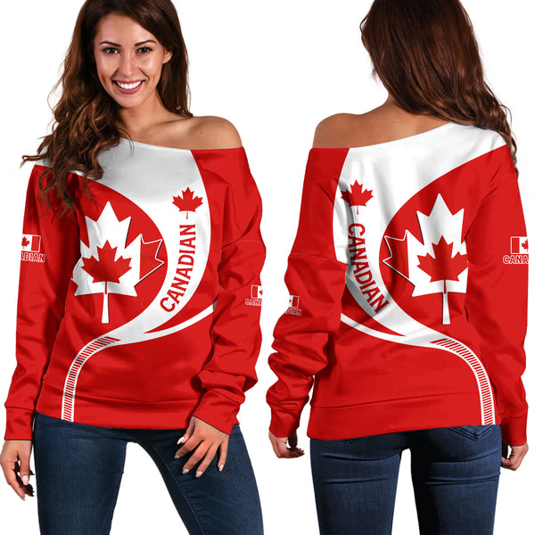 Canada Off Shoulder Sweatshirt Proud Canadian Maple