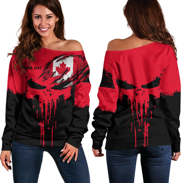 Canada Off Shoulder Sweatshirt Maple Skull Fearless North