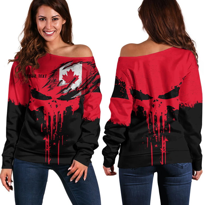 Canada Off Shoulder Sweatshirt Maple Skull Fearless North
