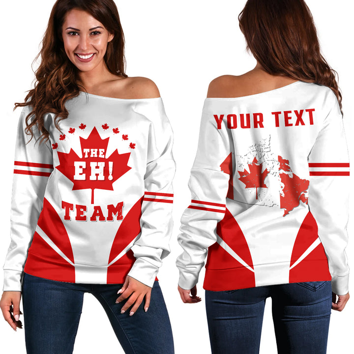 Canada Off Shoulder Sweatshirt Custom Canada The Eh Team Maple Leaf