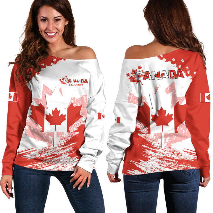 Canada Off Shoulder Sweatshirt Maple Born Canada Made