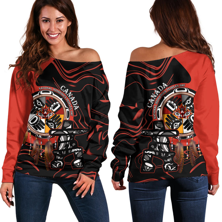 Canada Off Shoulder Sweatshirt Indigenous Peoples Day With Dreamcatche