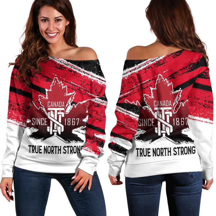Canada Off Shoulder Sweatshirt Since 1867 Strong & Free