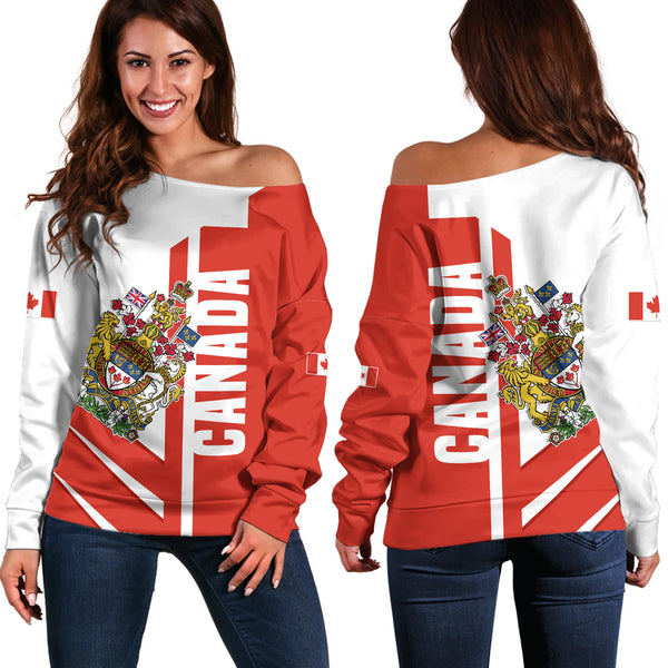 Canada Off Shoulder Sweatshirt Canada Coat Of Arms Tribute