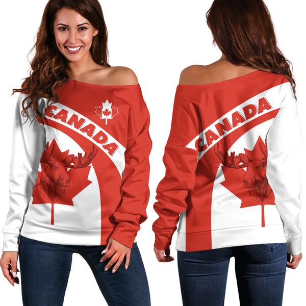 Canada Off Shoulder Sweatshirt Red And White Canadian Spirit