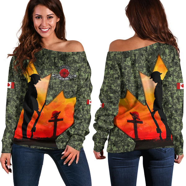 Canada Off Shoulder Sweatshirt Remembrance Day Honoring The Brave