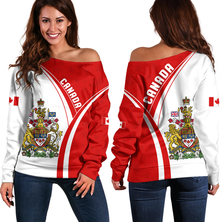 Canada Off Shoulder Sweatshirt Canada Red Maple Leafs Pattern Spirit