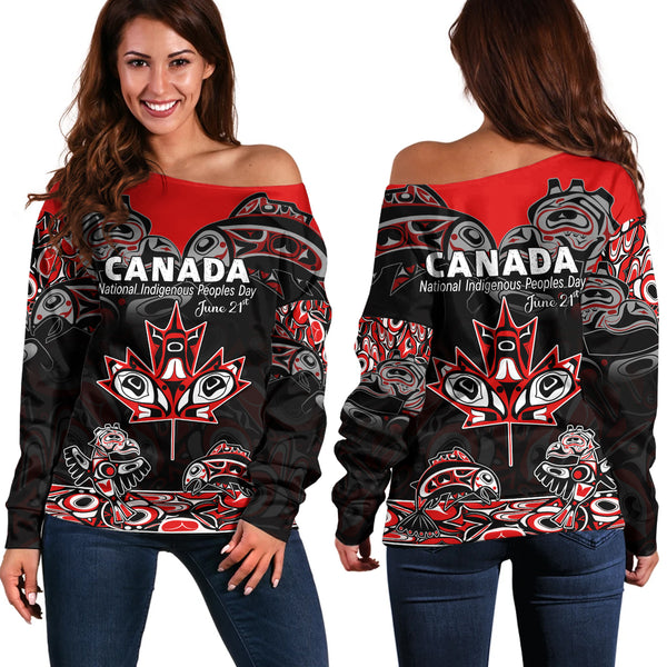 Canada Off Shoulder Sweatshirt Indigenous Peoples' Day Jun 21