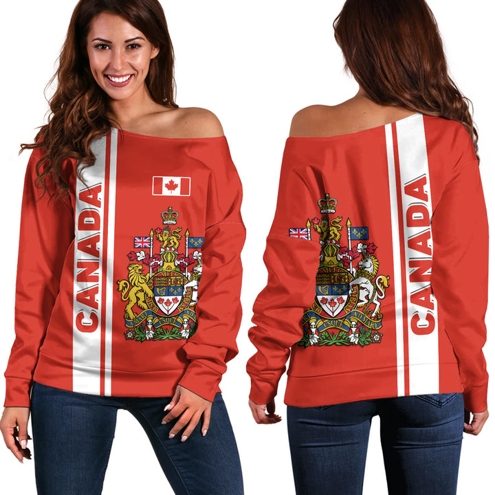 Canada Off Shoulder Sweatshirt Canada Coat Of Arms Simple Style