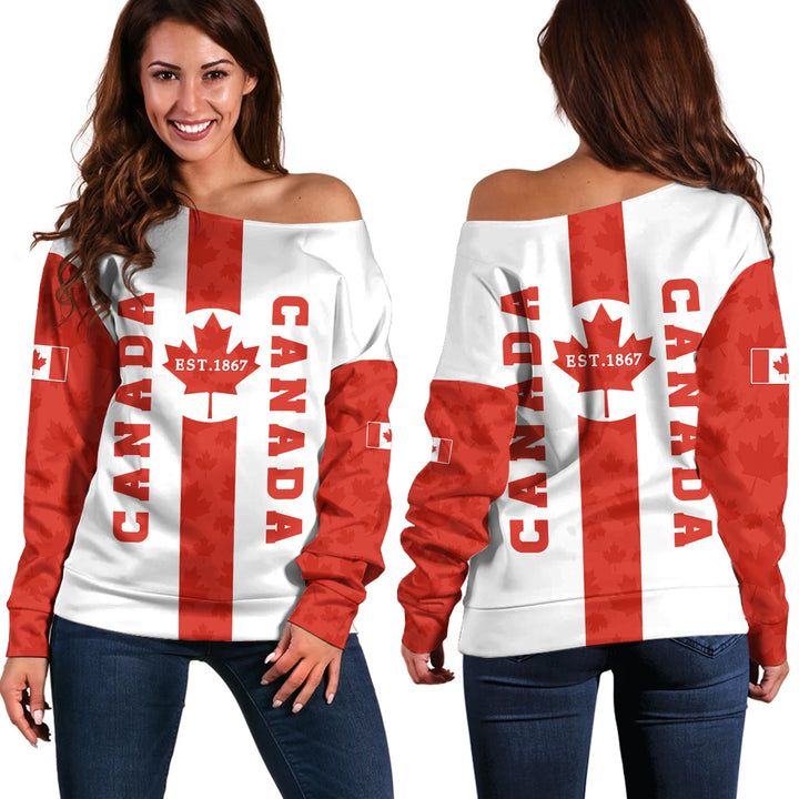 Canada Off Shoulder Sweatshirt Canada Maple Pride 1867