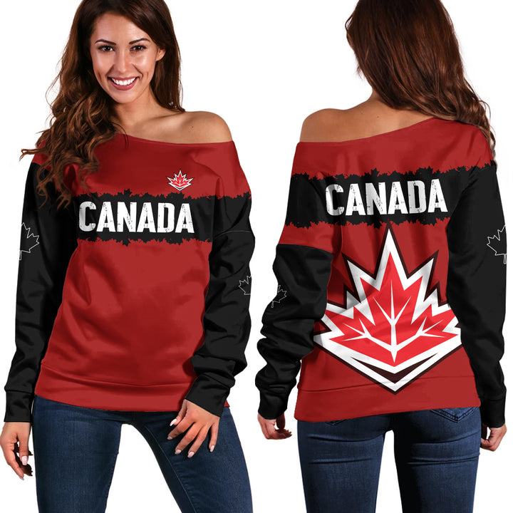 Canada Off Shoulder Sweatshirt Red & Black True North