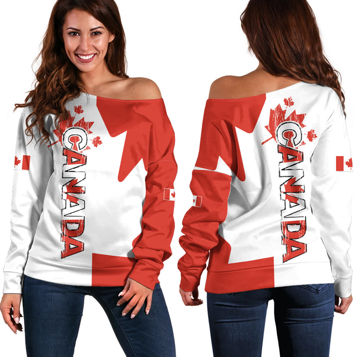 Canada Off Shoulder Sweatshirt Canada Red And White Boldness