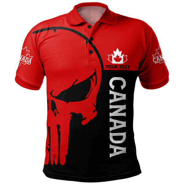 Canada Polo Shirt Custom Crimson Skull Canada