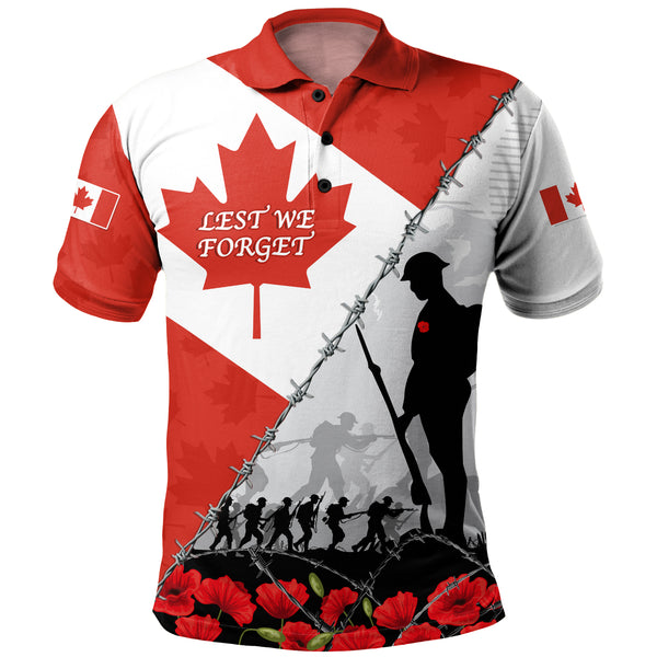 Canada Polo Shirt Remembrance Day Poppy Flower And Barbed Wire