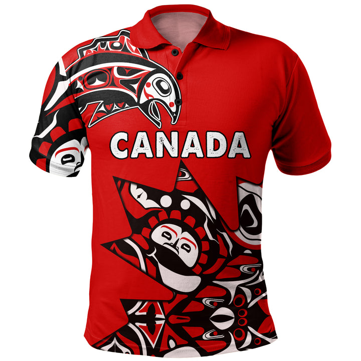 Canada Polo Shirt Canada Maple Leafs Haida Spirit Pattern