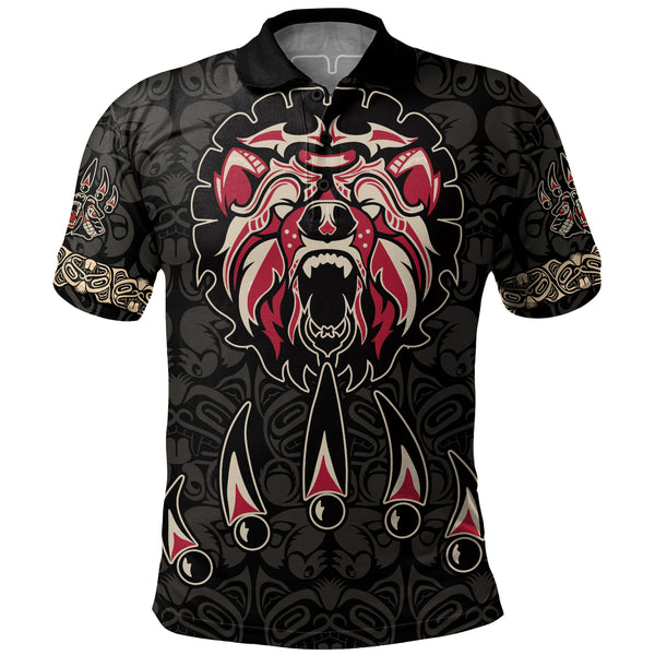 Canada Polo Shirt Haida Tribal Roaring Bear