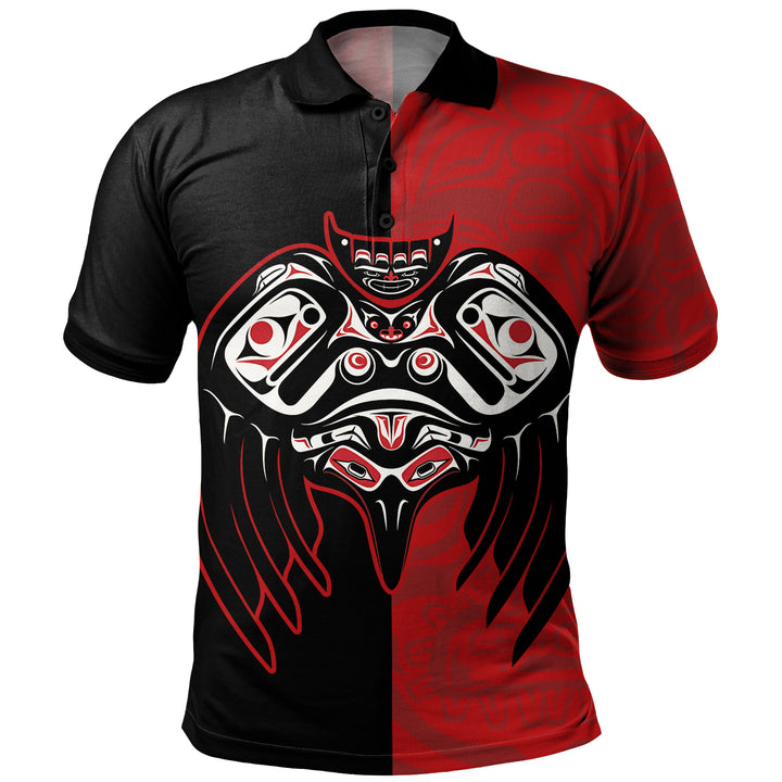 Canada Polo Shirt Red And Black Haida Raven Guardian
